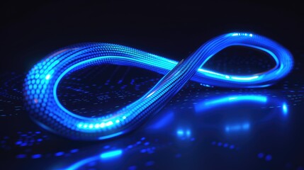 Blue glowing lines in an infinity loop, representing continuous progress and futuristic design.