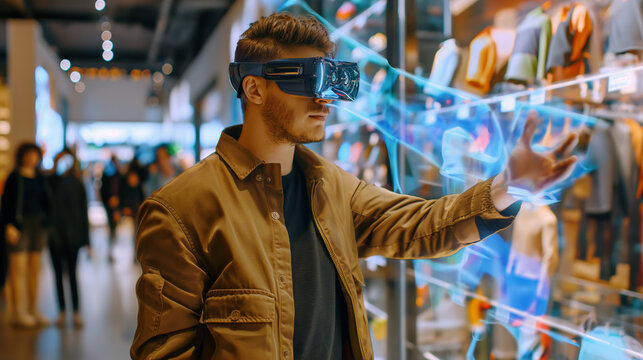 "Augmented reality shopping experience with holographic product displays"