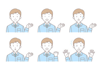 作業員ポーズ表情セット　ベクターイラスト