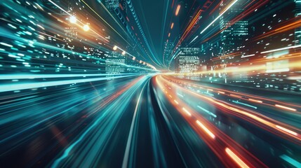 Futuristic design with fast-moving streaks of light, illustrating high-speed motion and modern technology
