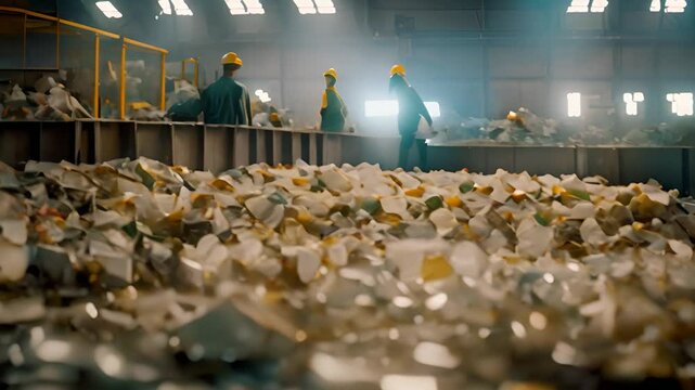 Workers Sorting Plastic Waste in a Recycling Plant Generative AI