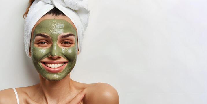 A woman with a green face mask on her face