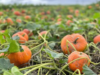 A field of pumpkins with some of them being rotten