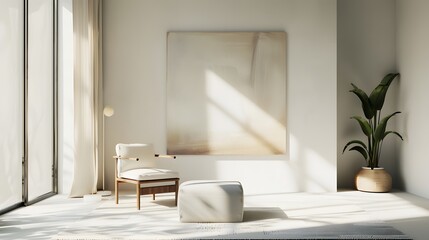 A white room with a chair and a plant