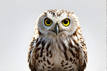 Naklejka premium owl, isolated, white background, bird, nocturnal, wildlife, raptor, bird of prey, feathered, high resolution, cutout, predatory, majestic, closeup 