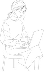 animated girl working on laptop, ノートパソコンで作業しているアニメ風の女の子