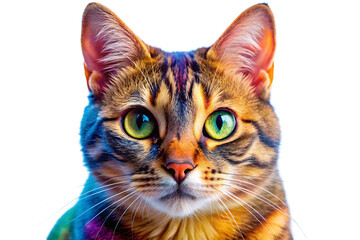 Obraz premium colorfull portrait of a cat face on white background. AI GENERATED