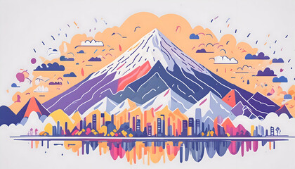 Obraz premium Abstract Colorful Mountain and field landscape on digital art concept, Generative AI.