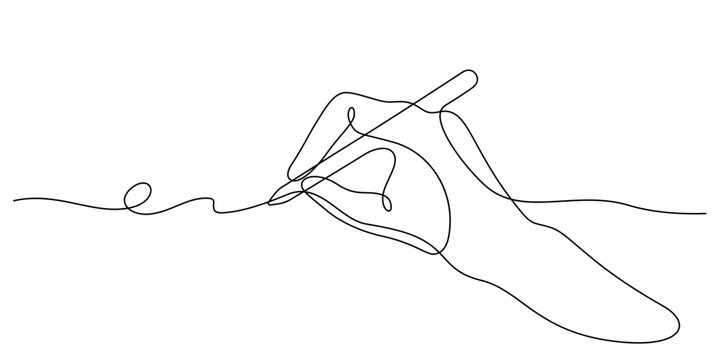 pen in hand writing one line drawing continuous