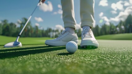 super realistic photo of golfers shoe and golf