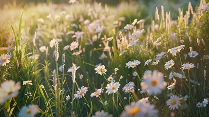 Field of Vibrant Wildflowers Blooming Under Clear Blue Sky