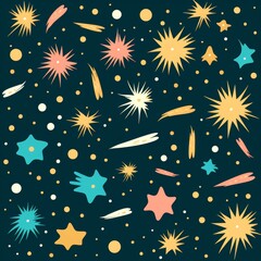 Obraz premium Colorful vector doodle pattern stars hand drawn y2k naive design in 70s groovy style