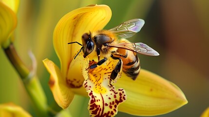 bee on cymbidium flower