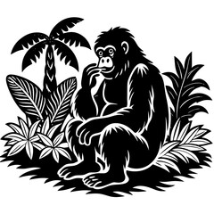 black and silhouette  illustration of a Gorilla