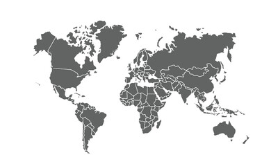 Obraz premium World map isolated on white background. for website layouts, background, education, precise, customizable, Travel worldwide, map silhouette backdrop, earth geography, political, reports.