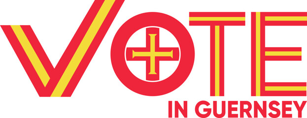 vote word Guernsey or Channel Islands with voting sign showing general election of Guernsey, vector illustration