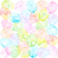 カラフルな水彩のバルーンを敷きつめた背景イラスト。お祝いやパーティー向け。