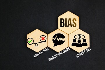 hexagon with the BIAS icon which is Implicit Bias, Microaggressions and stereotypes