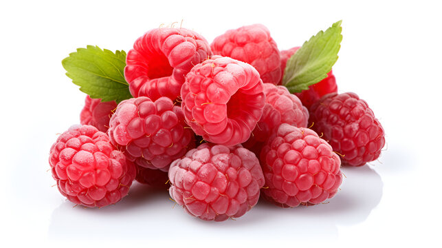  Fresh raspberries on white background.