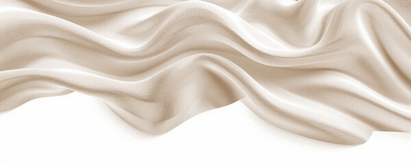 White 3D abstract background with soft silk textile waves. Minimalistic banner with pattern white glossy soft wavy embossed texture. Horizontal neutral image, copy space	