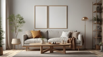 Frame mockup, ISO A paper size. Interior mockup with house background. Modern interior design. Living room wall poster mockup ,3D render