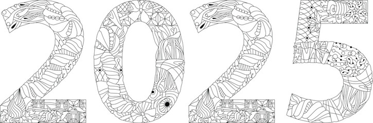 2025 number design. Cute vector Illustration for coloring pages