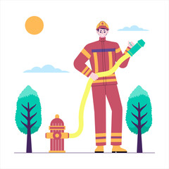 Lined Stylized Illustration Occupation Firefighter