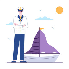 Lined Stylized Illustration Occupation Sailor