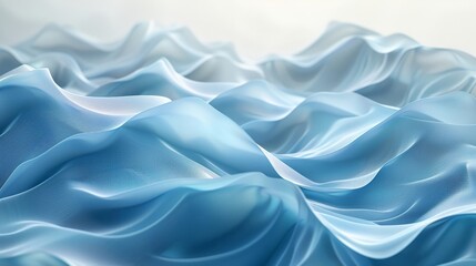 Obraz premium Abstract Waves of Blue Fabric Creating a Serene and Flowing Landscape with Soft Light and Gentle Curves