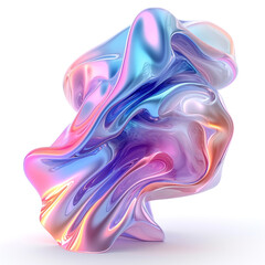 Iridescent fluid 3D shape isolated on white background