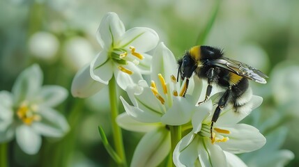 bee on ornithogalum flower