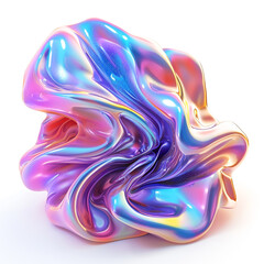 Obraz premium Iridescent fluid 3D shape isolated on white background