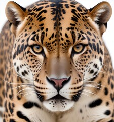 Obraz premium A close-up portrait of a fierce-looking adult jaguar with its piercing eyes and spotted fur coat 