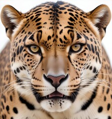 Obraz premium A close-up portrait of a fierce-looking adult jaguar with its piercing eyes and spotted fur coat 