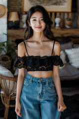 Fototapeta premium 끈 상의 여성 패션