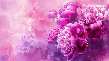 Obraz premium Watercolor Pink Magenta Peony Flowers Bouquet Created with Generative AI