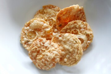 crunchy keripik tempeh isolated on white