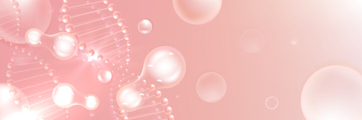 Probiotic and Hyaluronic acid skin solutions ad, pink collagen, and vitamin serum drops, cosmetic advertising background ready to use, illustration vector.	