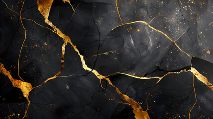 Fototapeta premium Vector banner with simple kintsugi in black and gold colors