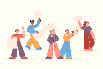 People Protesting Using Placard Illustration