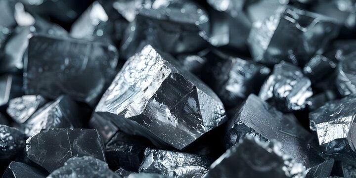 Closeup of nickel ore specimens highlighting metallic appearance. Concept Mineral Specimens, Nickel Ore, Metallic Appearance, Close-up Photography