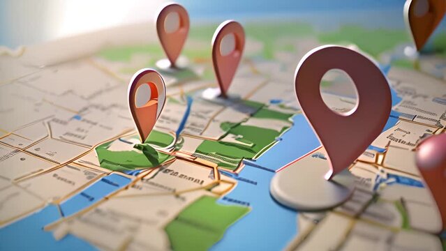 Red Location Pins on Map Generative AI