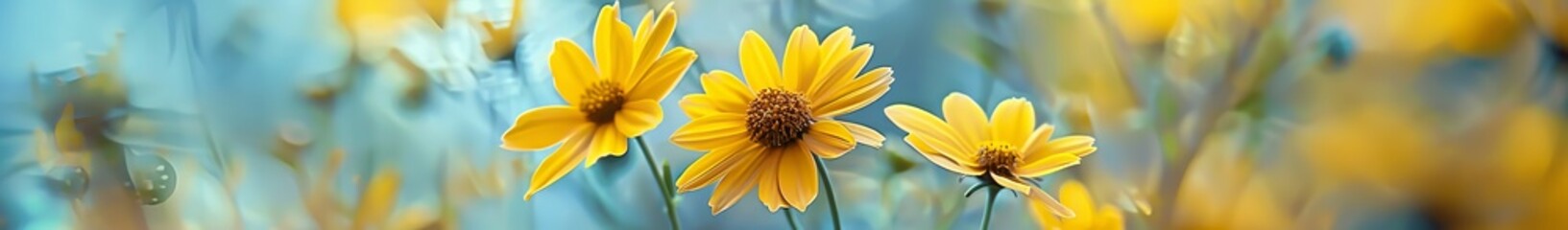 Obraz premium Yellow Heliopsis Flowers in Soft Light - Spring and Summer Floral Panorama for Design and Decoration