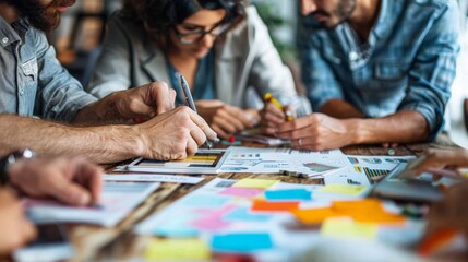 creative team brainstorming ideas for a new project in a vibrant workspace