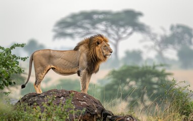 Majestic Lion Overseeing the Savannah