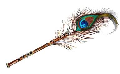 Obraz premium illustration of an Indian flute with peacock feather isolated on white background