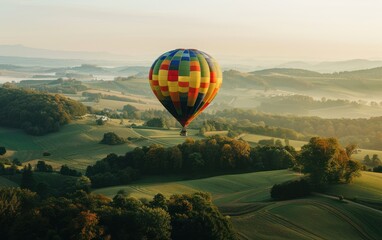 Obraz premium Serene Hot Air Balloon Flight at Sunrise