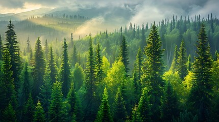 Sunlight Filtering Through a Misty Forest