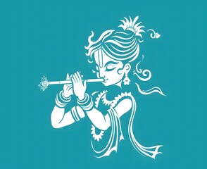 simple line art of Lord Krishna playing flute