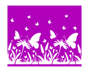 Summer two-color illustration for cutting. Flying butterflies and flowers. 